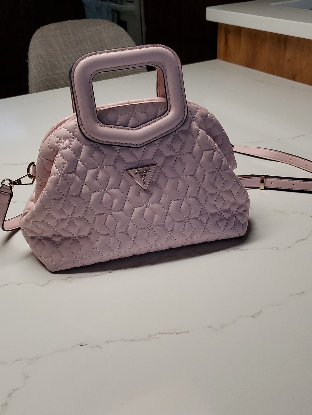 GUESS Quilted Light Pink Mini Top-Handle Crossbody